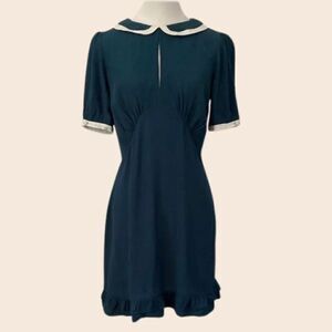 ASOS Dark Teal Retro Style Mini Dress w/ Collar Size 2